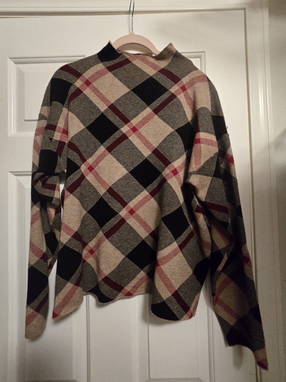 Rachel Zoe Plaid Sweater in Beige, Black & Burgundy
